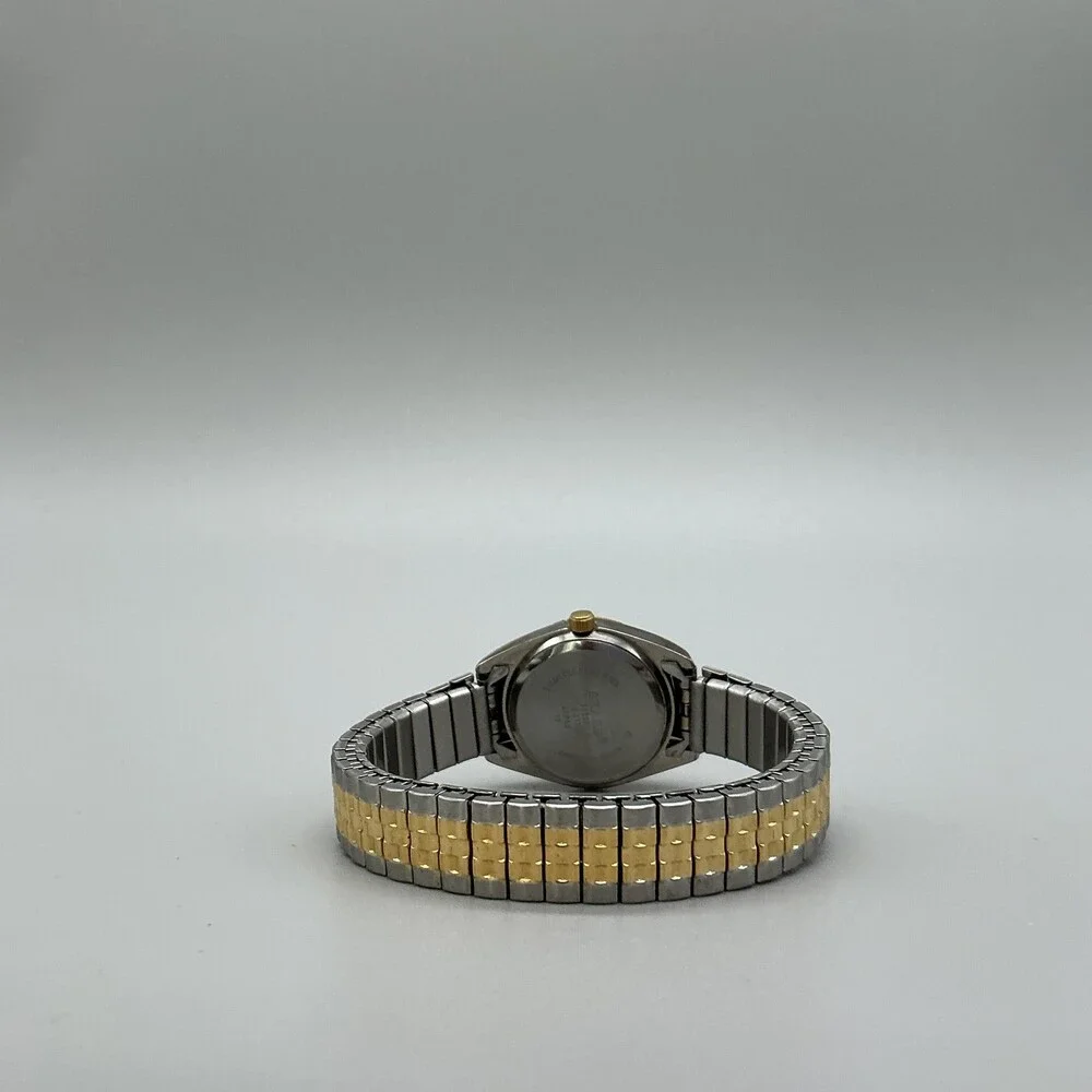 Vintage Sharp Womens Watch 24mm Black Dial Two Tone Stretch Band New Battery